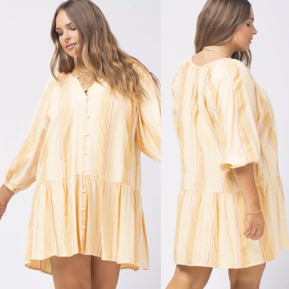 L*Space Cozumel Vida Striped Boho Beach Dress In Yellow Women's Size XL